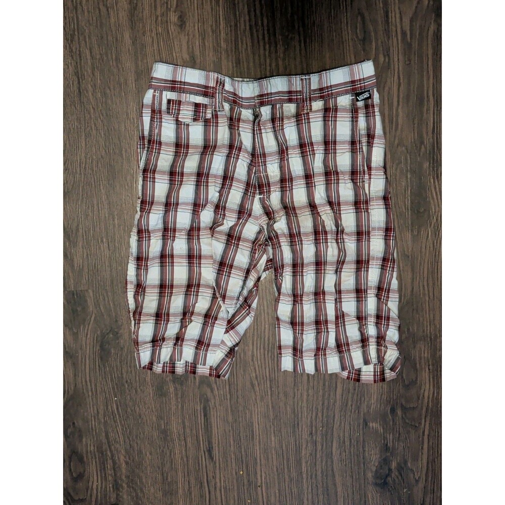 Vans Shorts Boys Size 10 Plaid White Red